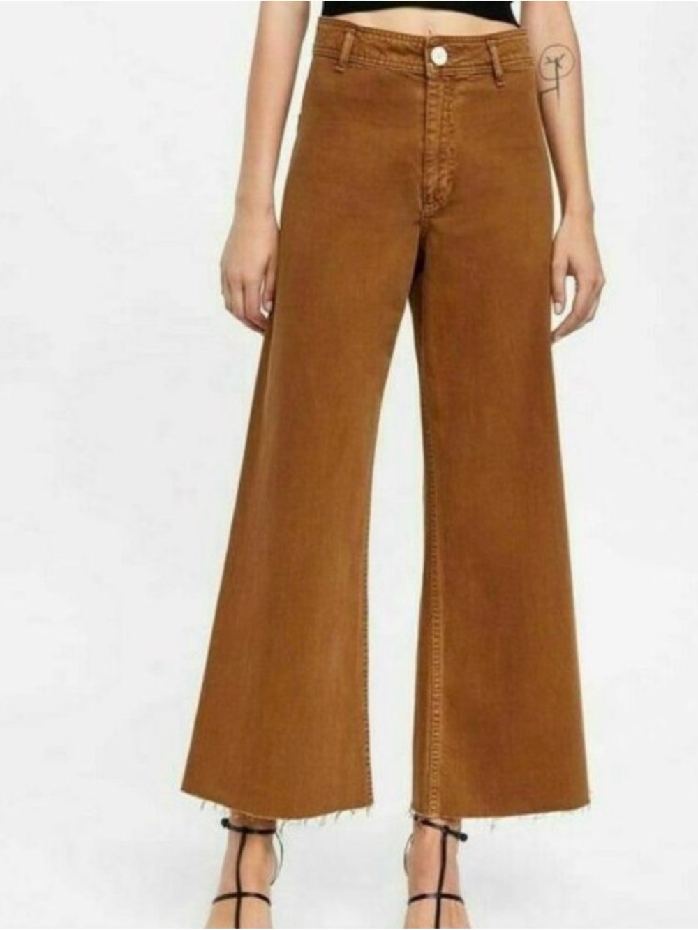 Artsy Boho minimalist 90s Streetwear Zara Wide Leg High-Rise Jeans in Warm Brown - Picture 2 of 7